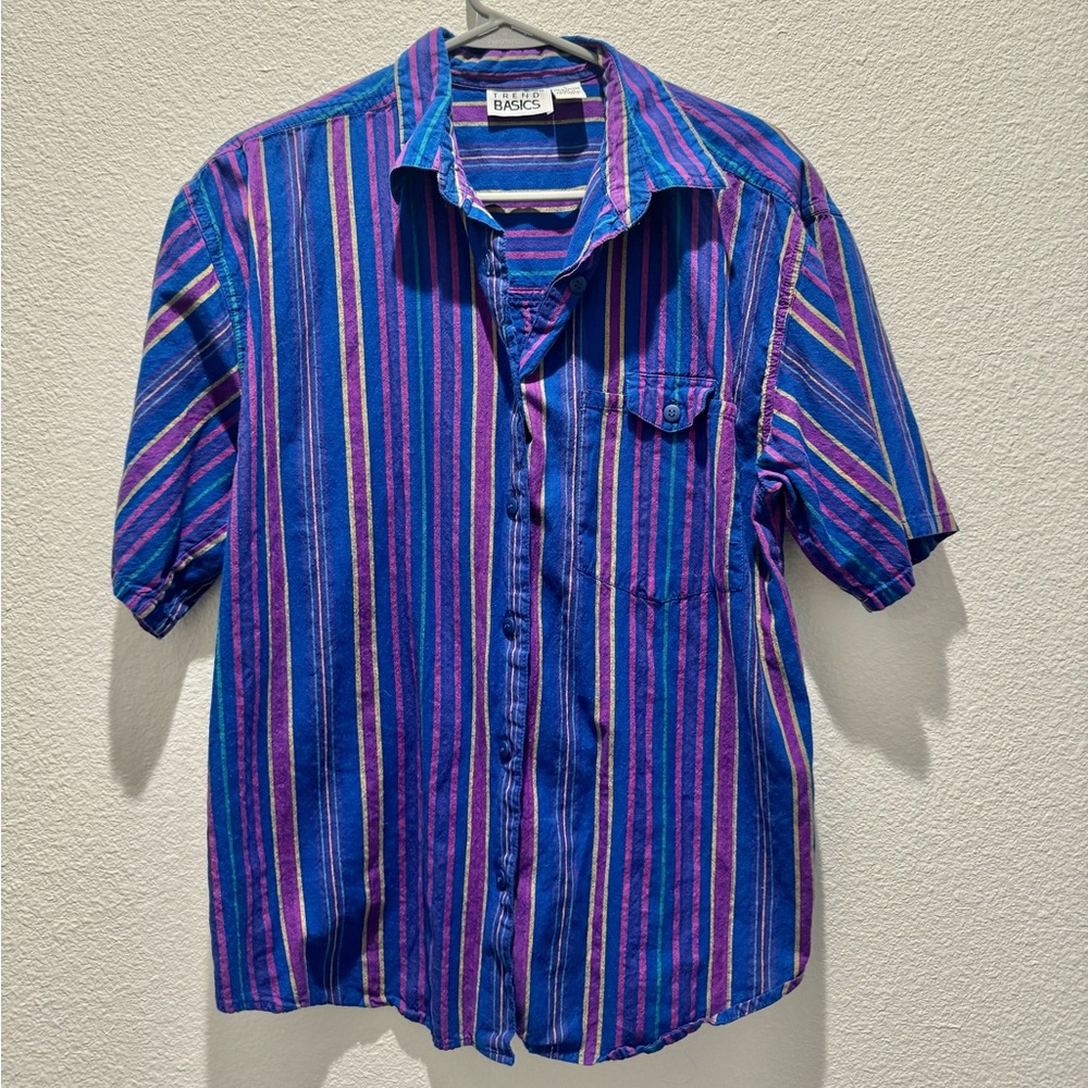 Colorful striped button up shirt Large